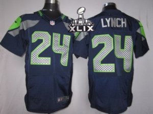 2015 Super Bowl XLIX Nike NFL Seattle Seahawks #24 Marshawn Lynch Blue Elite Jerseys