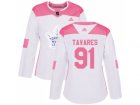 Women Adidas Toronto Maple Leafs #91 John Tavares White Pink Authentic Fashion Stitched NHL Jersey