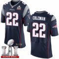 Mens Nike New England Patriots #22 Justin Coleman Elite Navy Blue Team Color Super Bowl LI 51 NFL Jersey
