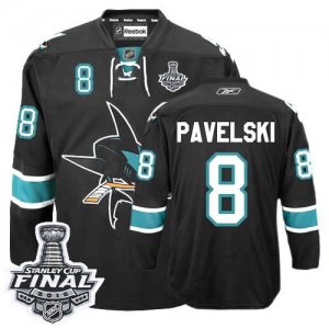 Mens Reebok San Jose Sharks #8 Joe Pavelski Premier Black Third 2016 Stanley Cup Final Bound NHL Jersey