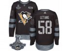 Mens Adidas Pittsburgh Penguins #58 Kris Letang Premier Black 1917-2017 100th Anniversary 2017 Stanley Cup Champions NHL Jersey