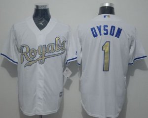 Kansas City Royals #1 Jarrod Dyson White New Cool Base 2015 World Series Champions Gold Program Stitched Baseball Jersey