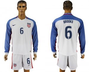 USA #6 Brooks Home Long Sleeves Soccer Country Jersey