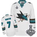 Mens Reebok San Jose Sharks #7 Paul Martin Premier White Away 2016 Stanley Cup Final Bound NHL Jersey
