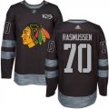 Mens Chicago Blackhawks #70 Dennis Rasmussen Black 1917-2017 100th Anniversary Stitched NHL Jersey