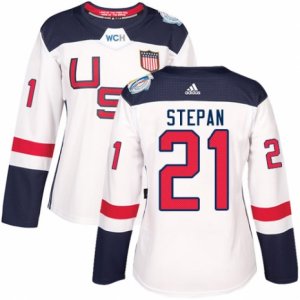 Women\'s Adidas Team USA #21 Derek Stepan Premier White Home 2016 World Cup Hockey Jersey