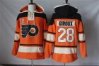 Mens Philadelphia Flyers #28 Claude Giroux Orange Sawyer Hooded Sweatshirt Stitched NHL Jersey