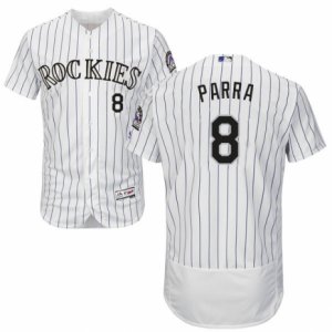 Men\'s Majestic Colorado Rockies #8 Gerardo Parra White Flexbase Authentic Collection MLB Jersey