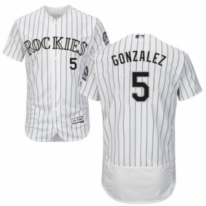 Men\'s Majestic Colorado Rockies #5 Carlos Gonzalez White Flexbase Authentic Collection MLB Jersey