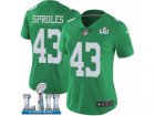 Women Nike Philadelphia Eagles #43 Darren Sproles Limited Green Rush Vapor Untouchable Super Bowl LII NFL Jersey