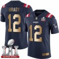 Mens Nike New England Patriots #12 Tom Brady Limited Navy Gold Rush Super Bowl LI 51 NFL Jersey