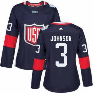 Women\'s Adidas Team USA #3 Jack Johnson Premier Navy Blue Away 2016 World Cup Hockey Jersey