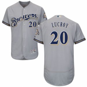Men\'s Majestic Milwaukee Brewers #20 Jonathan Lucroy Grey Flexbase Authentic Collection MLB Jersey