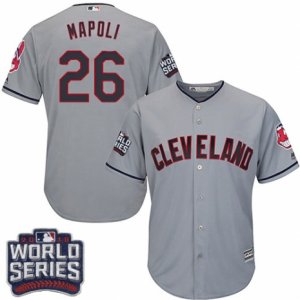 Youth Majestic Cleveland Indians #26 Mike Napoli Authentic Grey Road 2016 World Series Bound Cool Base MLB Jersey