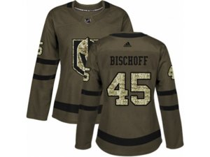 Women Adidas Vegas Golden Knights #45 Jake Bischoff Authentic Green Salute to Service NHL Jersey