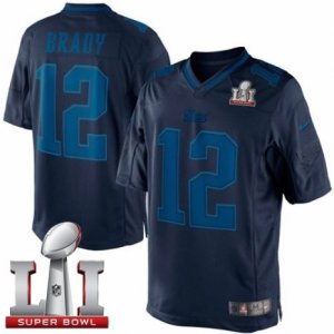 Mens Nike New England Patriots #12 Tom Brady Navy Blue Drenched Limited Super Bowl LI 51 NFL Jersey