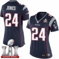 Womens Nike New England Patriots #24 Cyrus Jones Elite Navy Blue Team Color Super Bowl LI 51 NFL Jersey