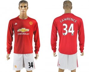 Manchester United #34 Lawrence Red Home Long Sleeves Soccer Club Jersey