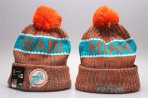 Dolphins Orange Wordmark Cuffed Pom Knit Hat YP