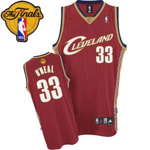 Men\'s Adidas Cleveland Cavaliers #33 Shaquille O\'Neal Authentic Red Throwback 2016 The Finals Patch NBA Jersey