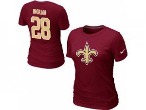 Women Nike New Orleans Saints #28 Mark Ingram Name & Number T-Shirt Red