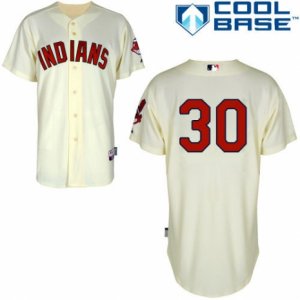 Men\'s Majestic Cleveland Indians #30 Joe Carter Replica Cream Alternate 2 Cool Base MLB Jersey