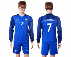 France #7 Griezmann Home Long Sleeves Soccer Country Jersey