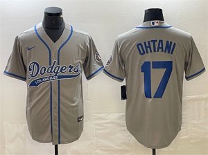 Men\'s Los Angeles Dodgers #17 Shohei Ohtani Gray Cool Base With Patch Stitched Baseball Jersey