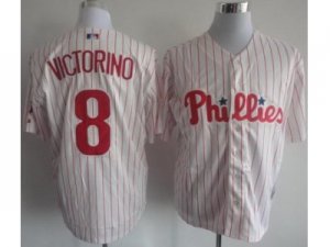 MLB Philadelphia Phillies #8 Shane Victorino White Jerseys(Red Strip)