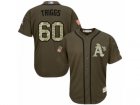 Youth Majestic Oakland Athletics #60 Andrew Triggs Replica Green Salute to Service MLB Jersey