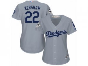 Women Majestic Los Angeles Dodgers #22 Clayton Kershaw Replica Grey Road 2017 World Series Bound Cool Base MLB Jersey