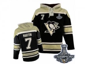 Mens Old Time Hockey Pittsburgh Penguins #7 Paul Martin Premier Black Sawyer Hooded Sweatshirt 2017 Stanley Cup Champions