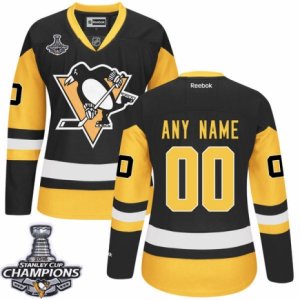 Women\'s Reebok Pittsburgh Penguins Customized Premier Black Gold Third 2016 Stanley Cup Champions NHL Jersey
