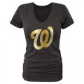 Women's Washington Nationals Fanatics Apparel Gold Collection V-Neck Tri-Blend T-Shirt Black