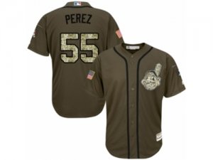 Youth Majestic Cleveland Indians #55 Roberto Perez Authentic Green Salute to Service MLB Jersey