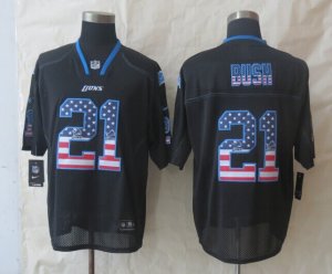 Nike Detroit Lions #21 Bush Black Jerseys(Elite USA Flag Fashion)