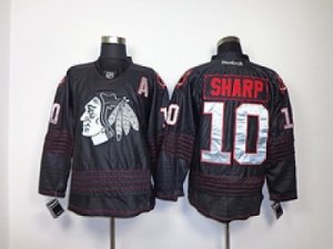 nhl jerseys chicago blackhawks #10 sharp full black[patch A]