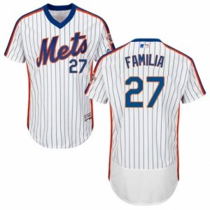 Mens Majestic New York Mets #27 Jeurys Familia White Royal Flexbase Authentic Collection MLB Jersey