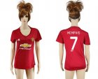 Womens Manchester United #7 Memphis Red Home Soccer Club Jersey