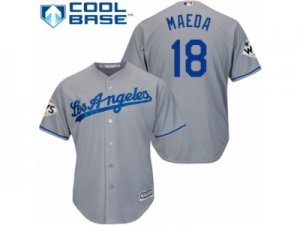 Youth Majestic Los Angeles Dodgers #18 Kenta Maeda Authentic Grey Road 2017 World Series Bound Cool Base MLB Jersey