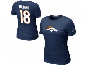 Women Nike Denver Broncos Peyton #18 Manning Name & Number T-Shirt Blue