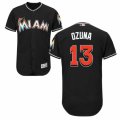 Mens Majestic Miami Marlins #13 Marcell Ozuna Black Flexbase Authentic Collection MLB Jersey