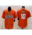 Mens Miami Dolphins #10 Tyreek Hill Orange With Patch Cool Base Stitched Baseball Jersey