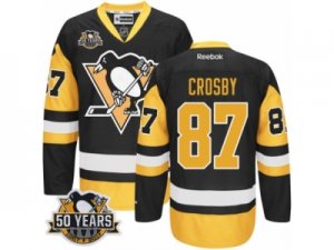 Men\'s Reebok Pittsburgh Penguins #87 Sidney Crosby Authentic Black Gold Third 50th Anniversary Patch NHL Jersey