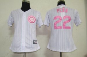 MLB Women Jerseys Chicago Cubs #22 Pena White[Pink strip]