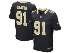 Mens Nike New Orleans Saints #91 Alex Okafor Elite Black Team Color NFL Jersey