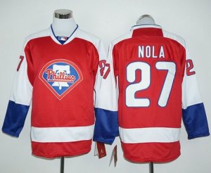 Philadelphia Phillies #27 Aaron Nola Red Long Sleeve Stitched Baseball Jersey