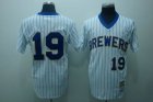 mlb milwaukee brewers #19 yount m&n white(blue strip)