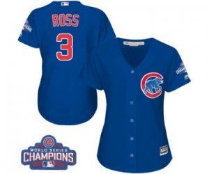 Womens Majestic Chicago Cubs #3 David Ross Authentic Royal Blue Alternate 2016 World Series Champions Cool Base MLB Jersey