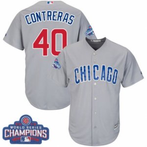 Youth Majestic Chicago Cubs #40 Willson Contreras Authentic Grey Road 2016 World Series Champions Cool Base MLB Jersey